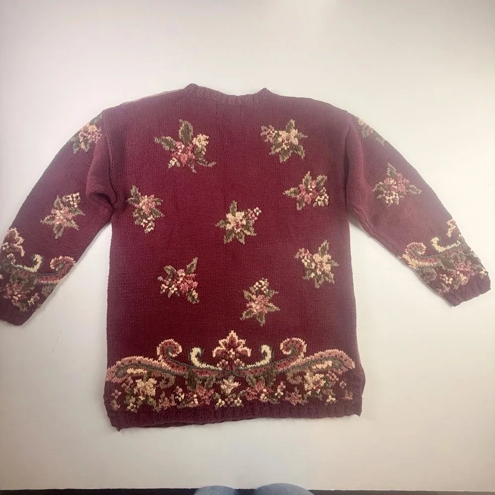 Vintage Country Mansion House Hand Knitted Floral Sweater Northern Isle Large - Picture 4 of 16
